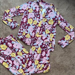 Floral Women's Pajama Set - Burgundy and Yellow